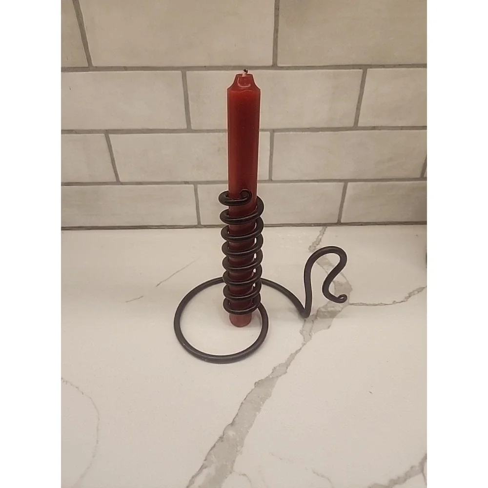 Vintage Wrought Iron Spiral Courting Candle Holder W/Candle See‎ Description